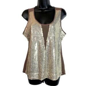 Sequin and Chiffon Tank Top Silver Gold, Brown BKE Boutique Medium The Buckle